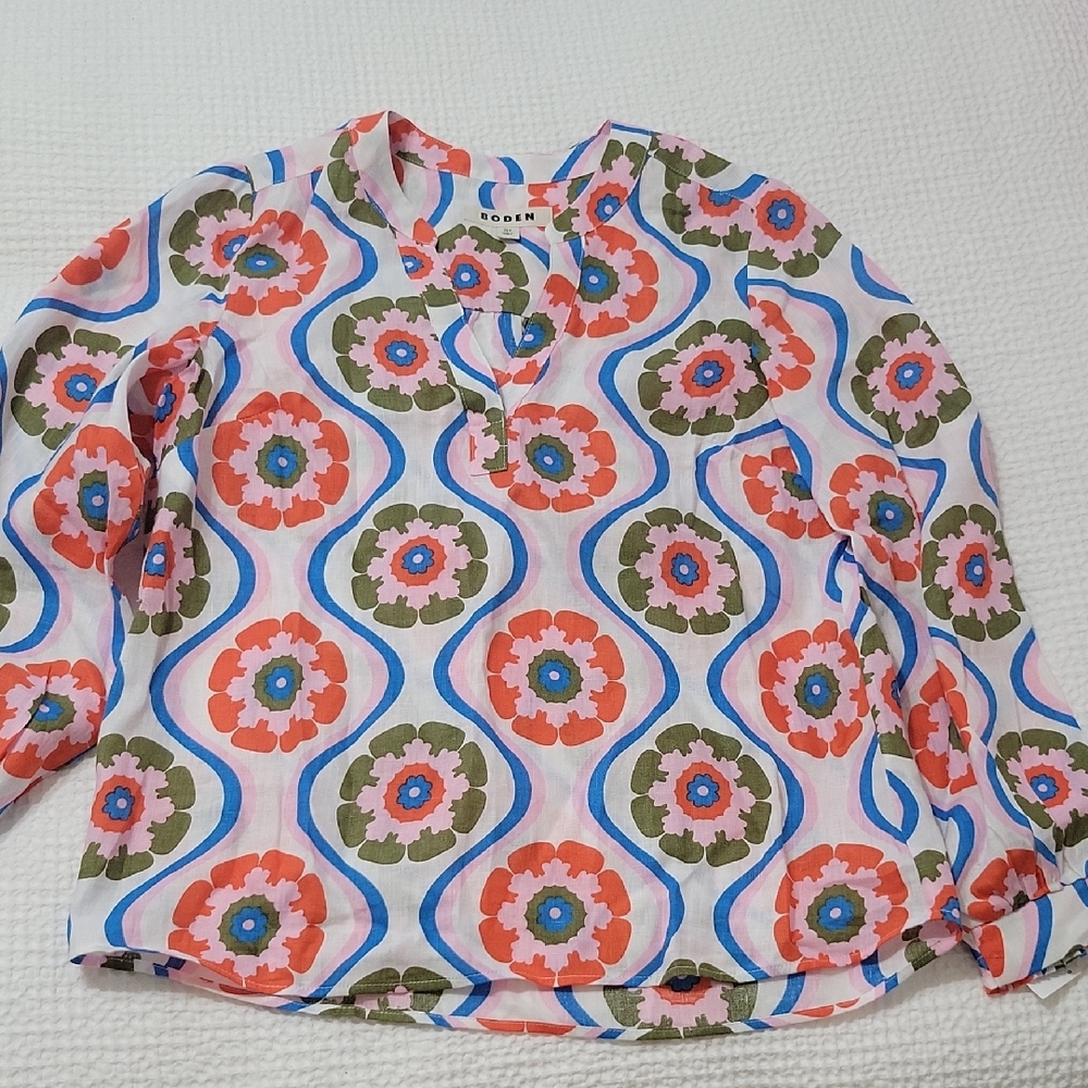 Boden Womens Floral Blouse with Red, Green, and Blue
